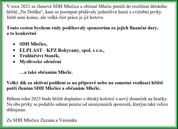 Poděkování sponzorům