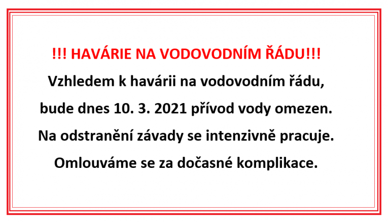 Havárie na&nbsp;vodovodním řádu 10.&nbsp;3. 2021